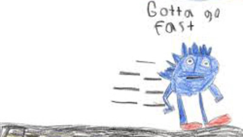 A hand drawn Sonic the Hedgehog saying “Gotta go fast”